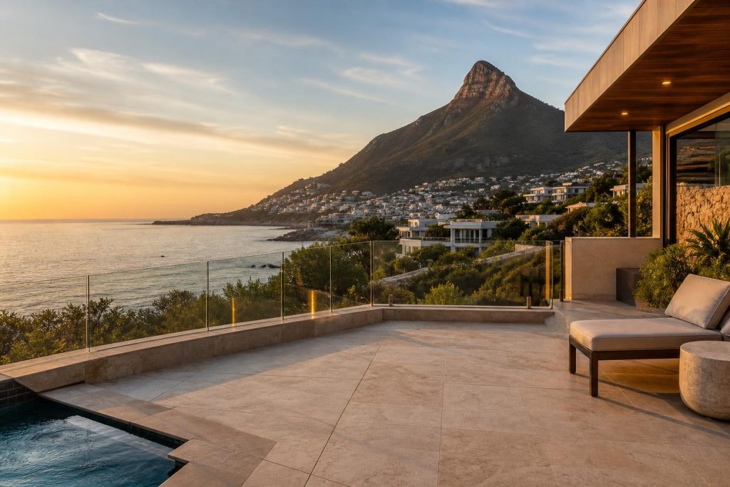 Travertine paved terrace overlooking the Atlantic Ocean on the Atlantic Seaboard